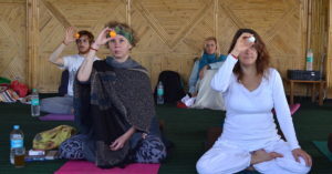 meditation - student's practicing concentration of the mind at a meditation retreat
