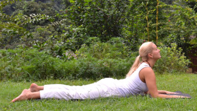 yoga poses - Liisa demonstrating a modified variation of Bhujangasana